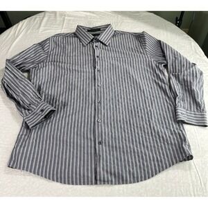 Mens Marshall Fields XXL Striped Cotton Dress Shirt Gray Long Sleeve Button Up